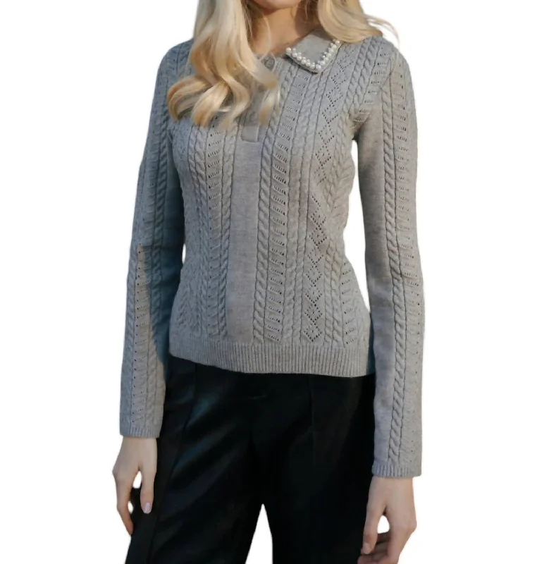 Fantastic Offers Pearl Collar Sweater In Grey