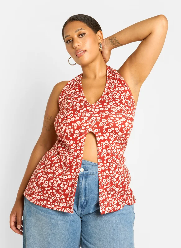 Hot Deal Azure Halter Top - Floral