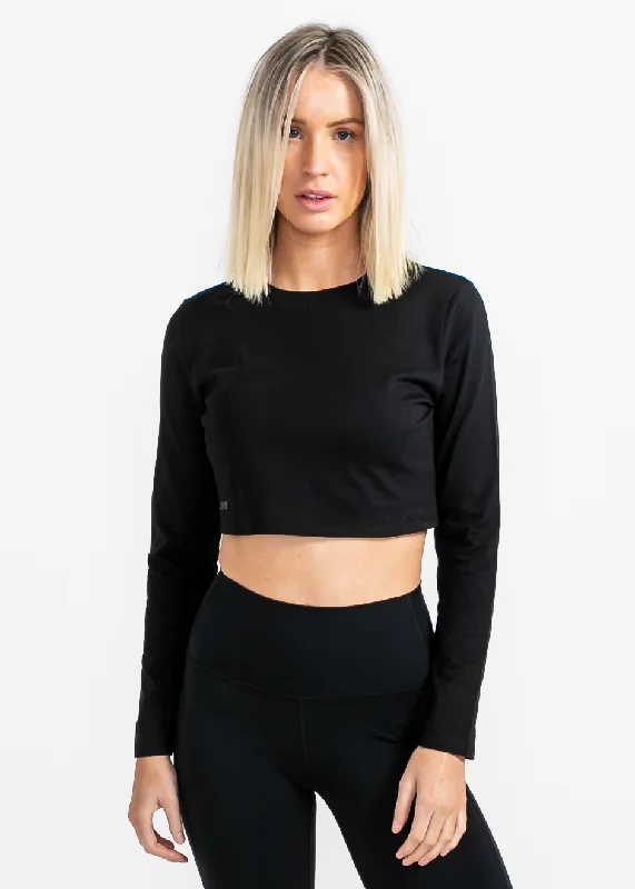 Make Your Weekend Count with Savings Icon Long Sleeve Crop - Black