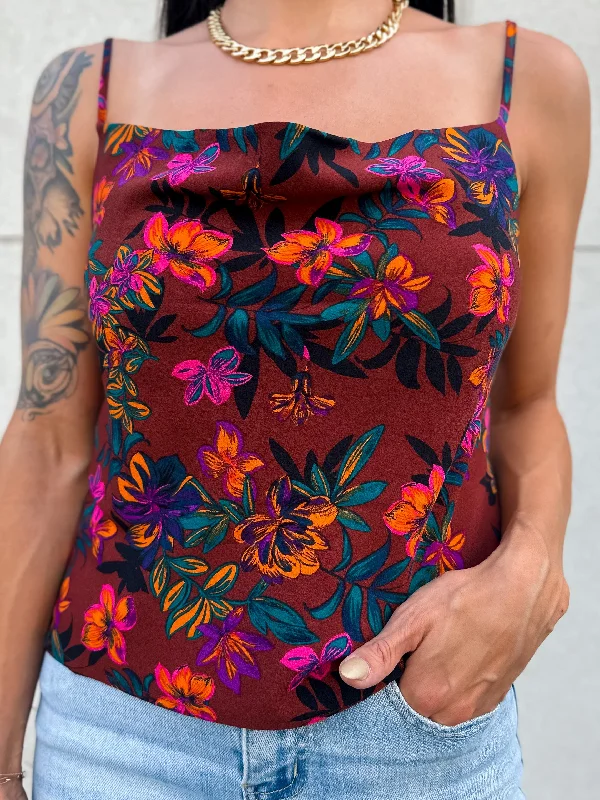 Weekend Deal Vibrant Floral Cowl Neck Camisole