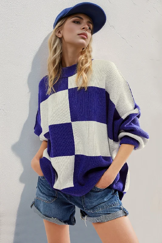 Price Slash Slit Color Block Mock Neck Batwing Sleeve Sweater