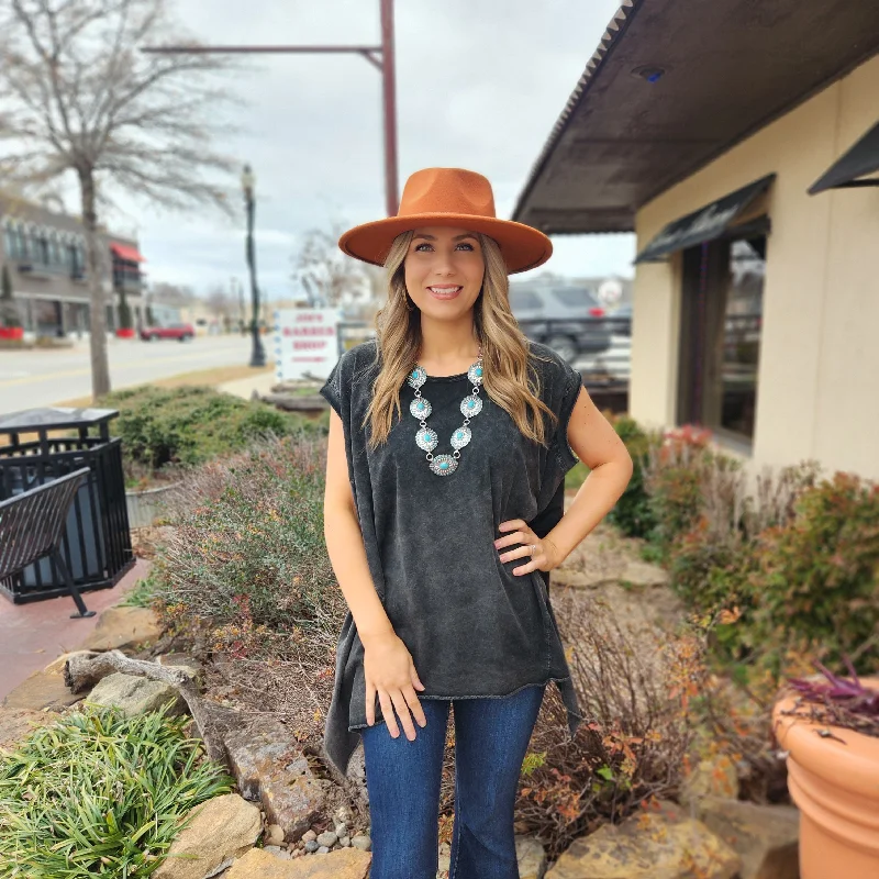Midnight Madness Black Mineral Wash  Slub Top