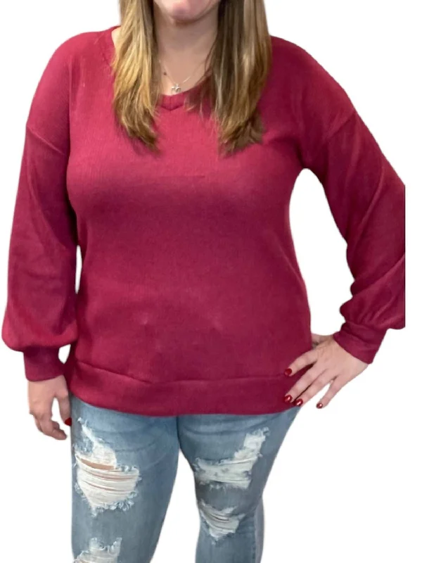 Crazy Deals Fleece Ribbed Sweater In Wine