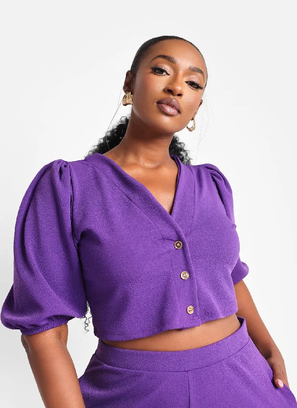 Price Slash Viola Puff Sleeve Crop Top - Purple