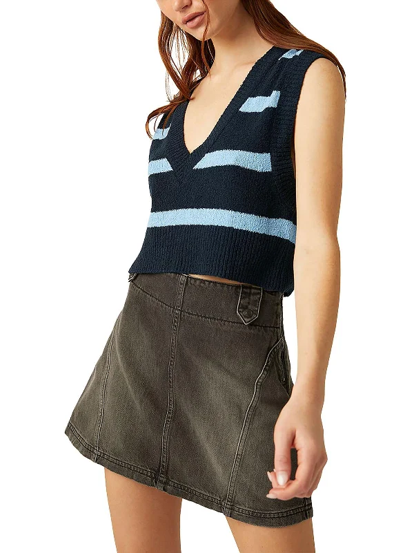 Final Clearance Santa Monica Womens V Neck Striped Crop Sweater