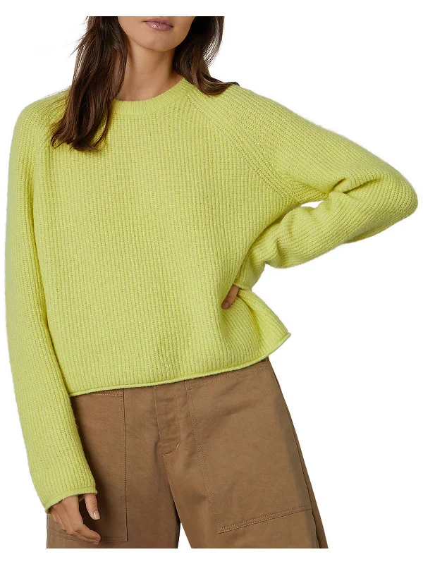 Take Advantage Womens Shaker Knit Rolled Hem Crewneck Sweater