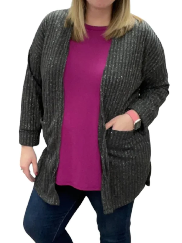 Act Fast Sparkle Cardigan In Charcoal