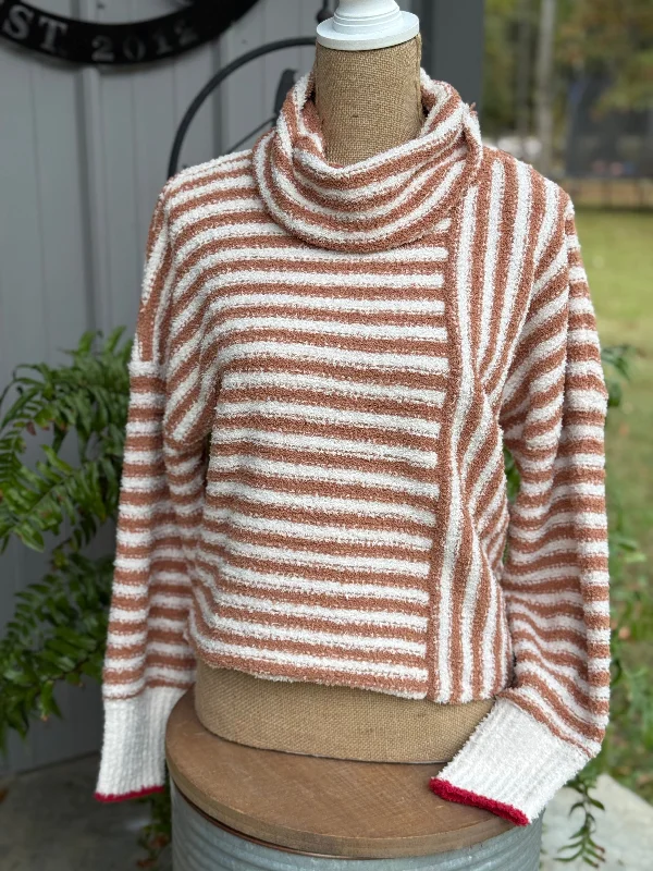Weekend Deal Darla Mock Neck Striped Sweater Top
