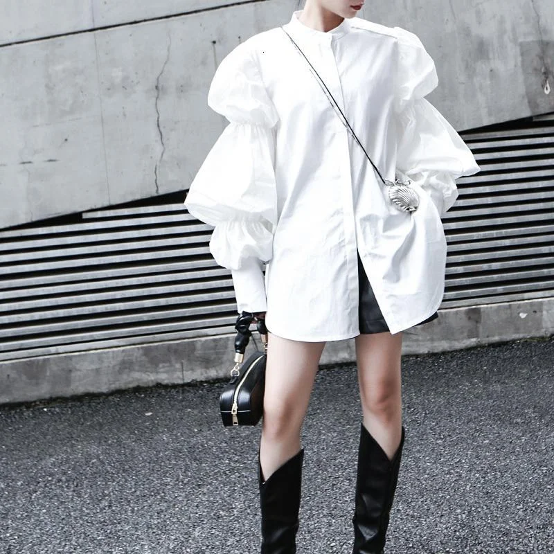Weekend Specials to Indulge In Daoko Puff Long Sleeve Cotton Shirt in White | Marigold Shadows