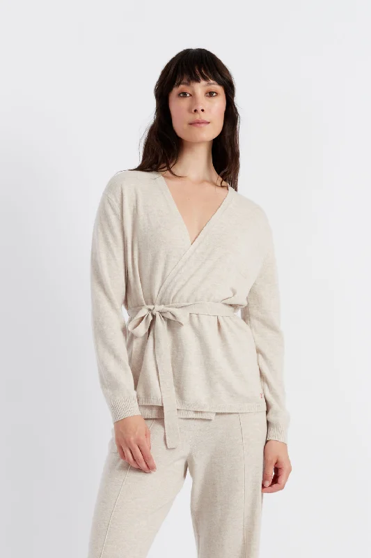 Price Drop Light-Oatmeal Wool-Cashmere Wrap Cardigan