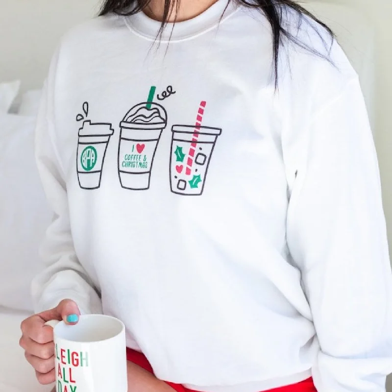 Stock Clearance Monogrammed 'I Love Coffee & Christmas' Crewneck Sweatshirt