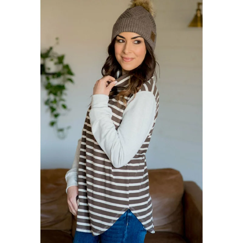 Act Fast Striped Body Cowl Neck Sweatshirt