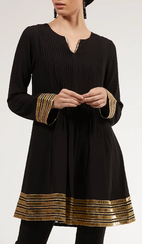 Shop and Save Sultana Gold Embellished Long Modest Tunic - Black