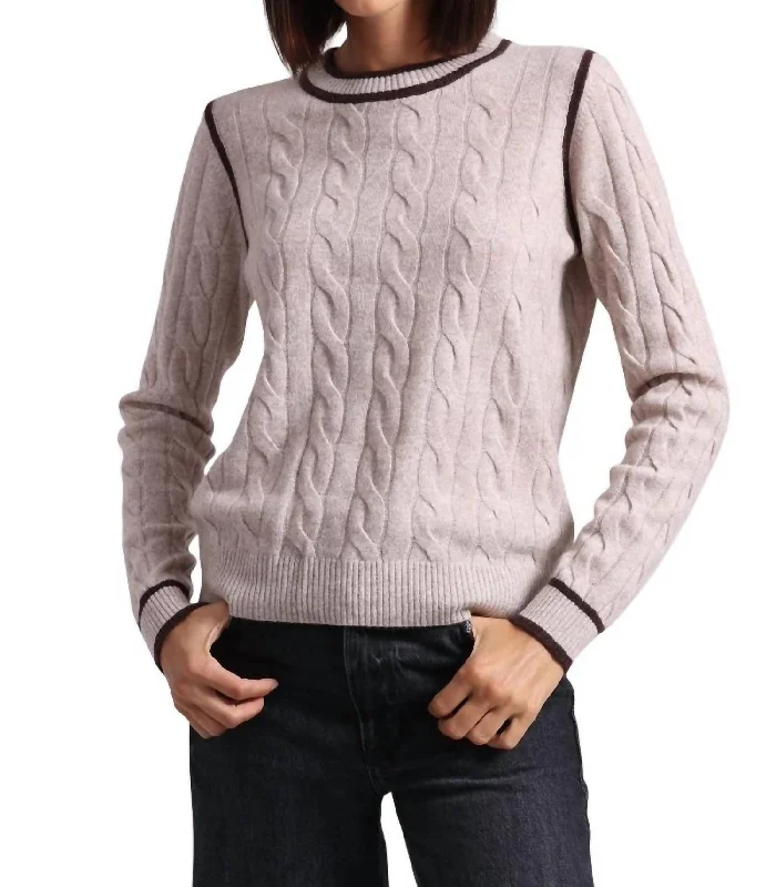 Mega Sale Cashmere Mixed Stitch Crew Top In Ecru/chocolate