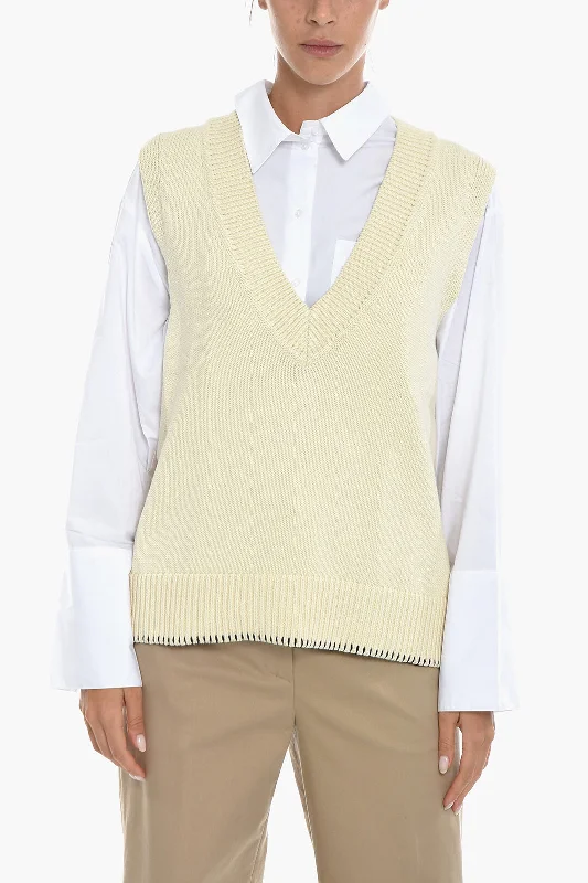 New Arrival Samsoe Samsoe V-Neck KRISTA Knitted Vest with Contrasting Stitching