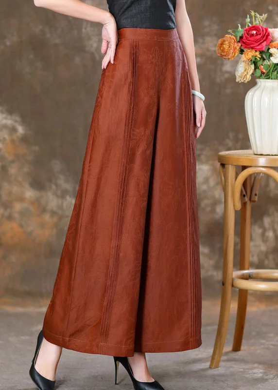 Price Slash Jacquard Brick Red Pockets High Waist Silk Velour Pants Spring