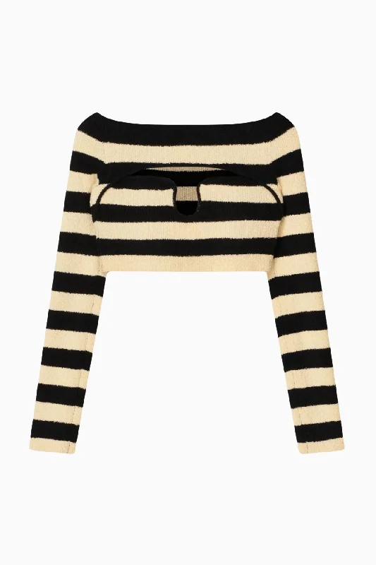 Mega Deal Nanushka Marnin Striped Terry Knit Top - Creme/ Off Black