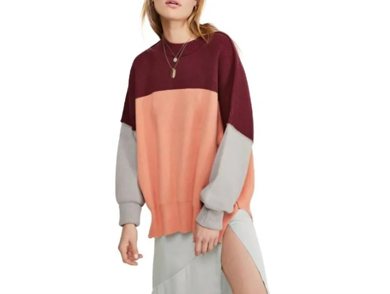 Savings Bonanza Easy Street Colorblock Oversized Sweater In Peach Combo