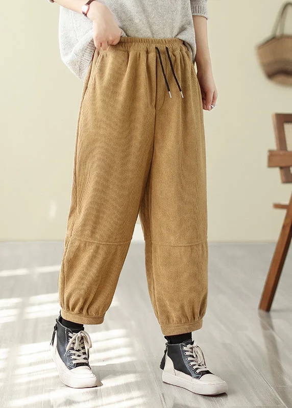 Weekend Savings Bonanza Women Yellow Oversized Patchwork Warm Fleece Corduroy Pants Winter
