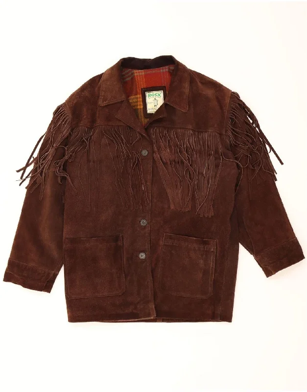 Midnight Madness VINTAGE Womens Suede Jacket IT 44 Medium Brown Viscose