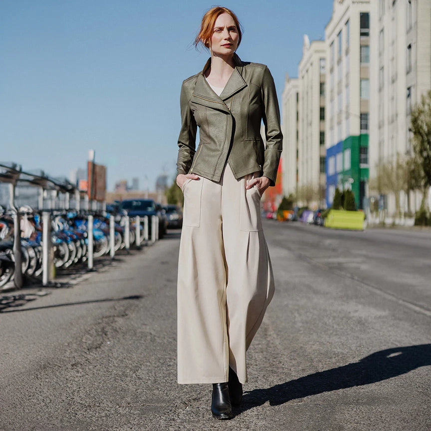 Today's Deal Clara Sunwoo #JK161 OLIVE liquid leather jacket