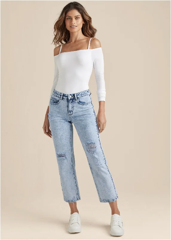 Weekend Savings Spectacular Stove Pipe Distressed Jeans - Acid Wash