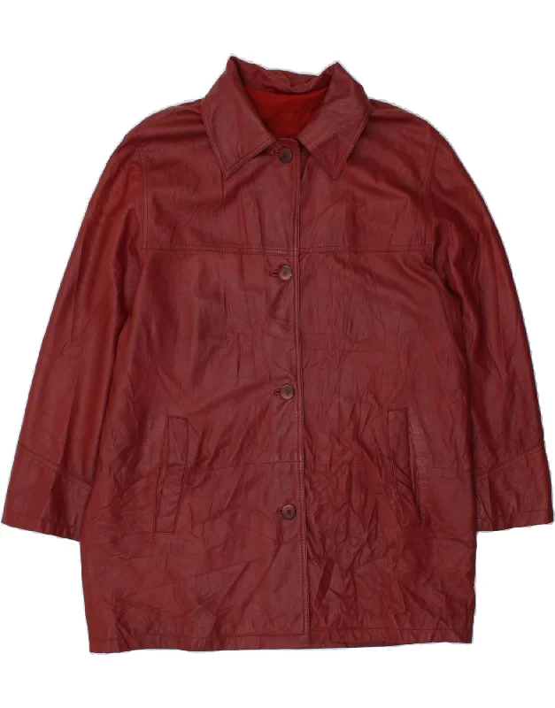 Special Offer VINTAGE Womens Leather Coat UK 20 2XL Burgundy Leather