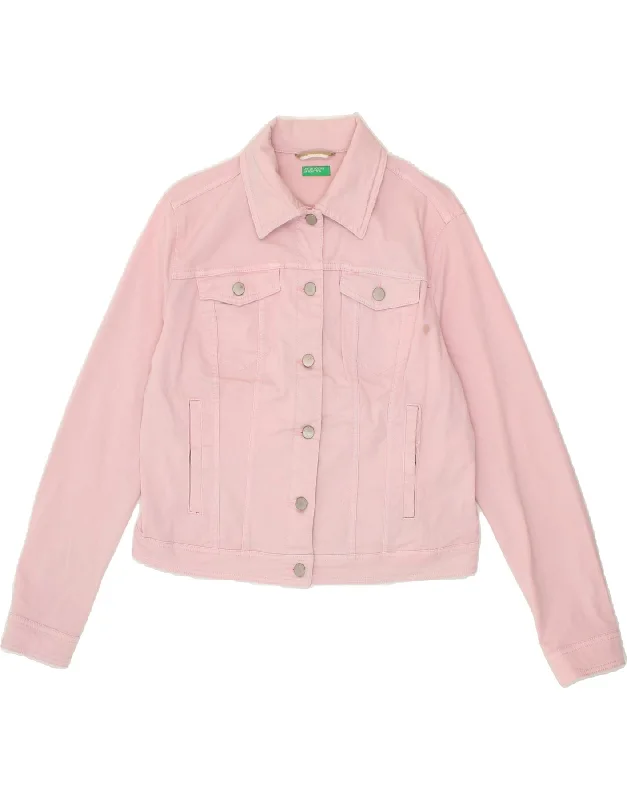 Get It Before It’s Gone BENETTON Womens Crop Denim Jacket UK 18 XL Pink Cotton