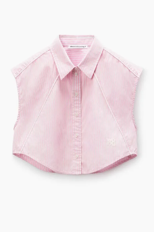 Weekend Savings Spectacle alexanderwang.t Cropped Sleeveless Button Up Shirt - Pink Stripe