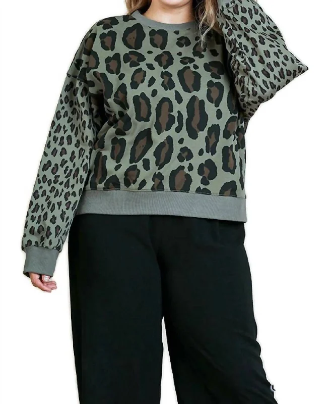 Instant Savings Wild Leopard Sweater In Olive Mix