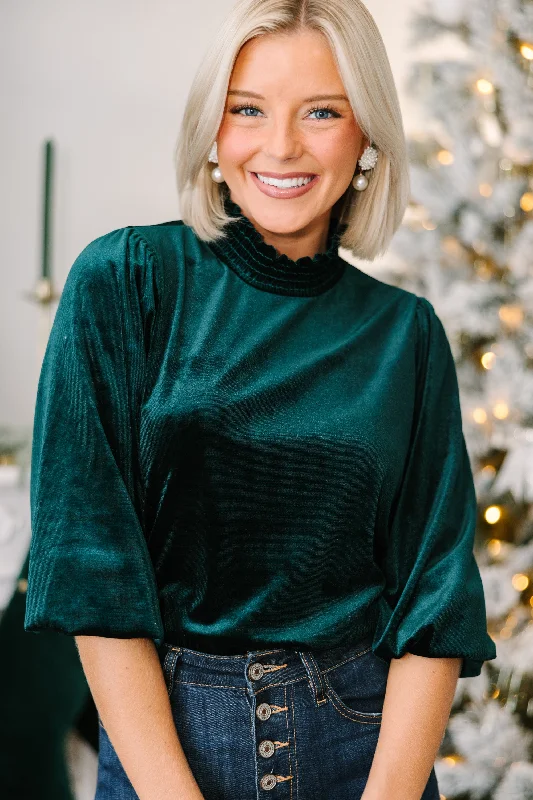 Price Rollback Better Than Ever Hunter Green Velvet Blouse