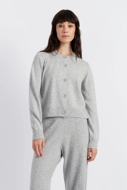 Unmissable Sale Light-Grey Wool-Cashmere Crew Neck Cardigan