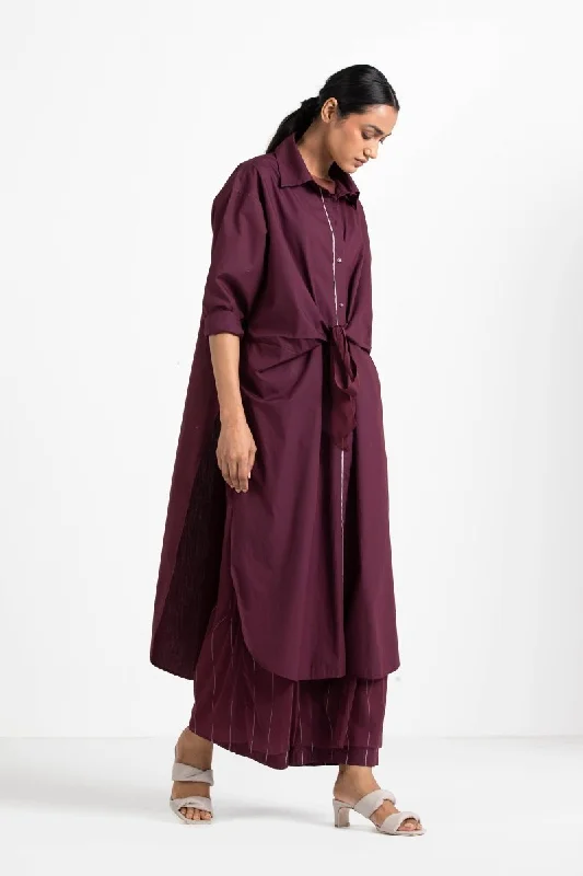 Time-Limited Offer Front Knot Shirt- Wine