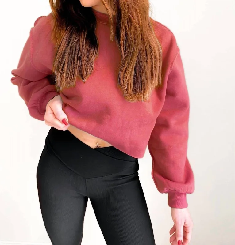 Exclusive Deal The Izzy Inside-Out Cropped Sweatshirt In Burgundy