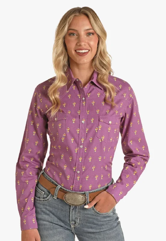Clearance Sale Red Label Womens Print Snap Long Sleeve Shirt