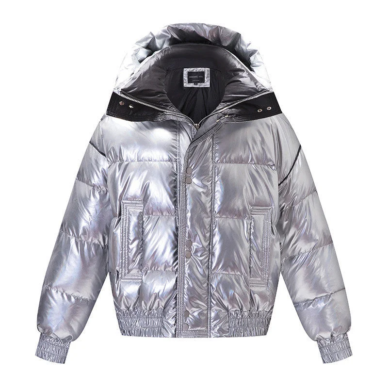 Weekend Offers That Sizzle Couples Laser Glossy Thickened Loose Mid Length Down Jacket