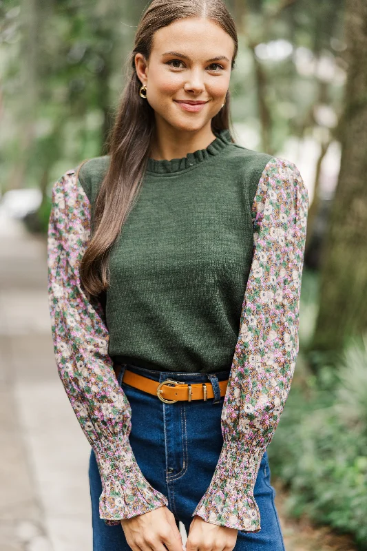 Get It Before It’s Gone Feeling So Happy Olive Green Floral Blouse
