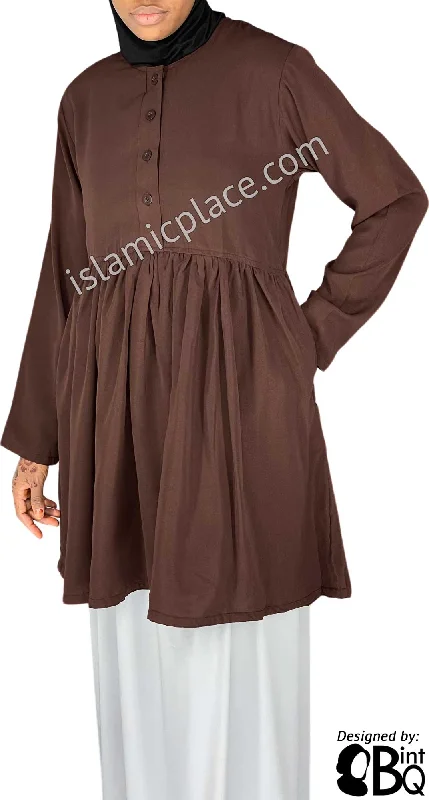 Overstock Clearance Brown - Tayba Pleated Style Kameez Tunic Top by BintQ - BQ279