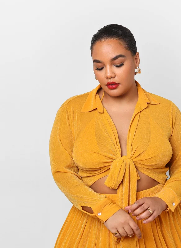 Weekend Deals You Can't Resist Luna Glitter Mesh Tie Front Top