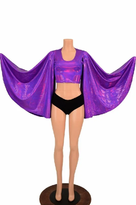 Daily Specials Purple Fan Sleeve Crop Top