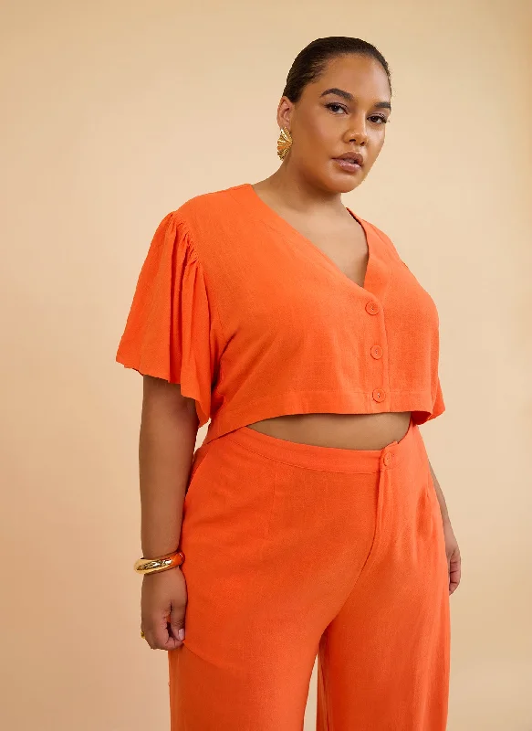 Mega Sale Leticia Linen Flare Sleeve Blouse - Burnt Orange