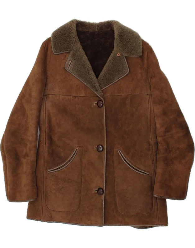 Sneak Peek Sale VINTAGE Womens Shearling Coat UK 16 Large Brown Shearling