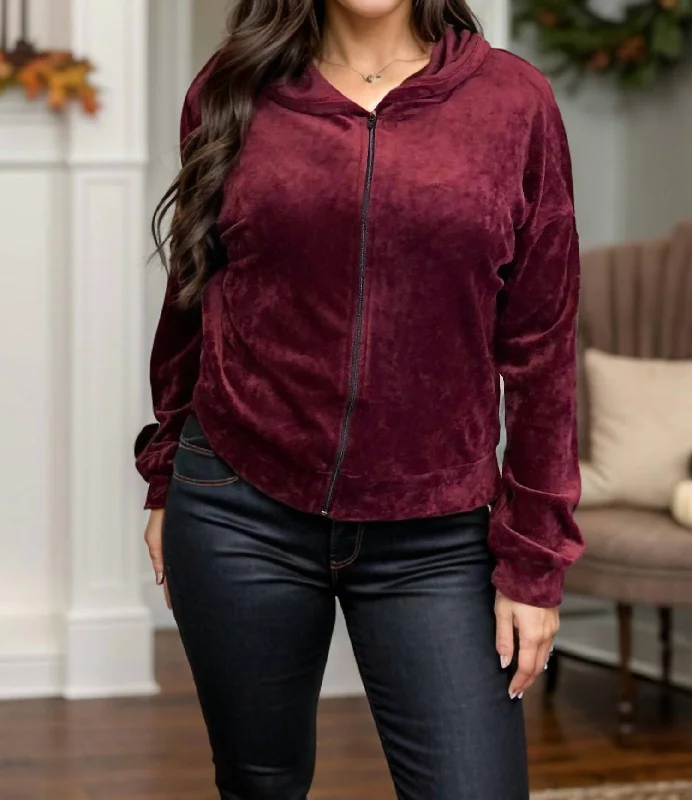 Limited Time Offer Day And Night Hooded Zip Up Jacket In Wine
