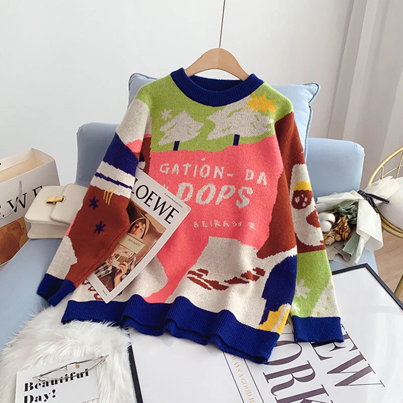 Huge Discounts Cartoon sweater Korean knitted bottomed Shirt Top  4981