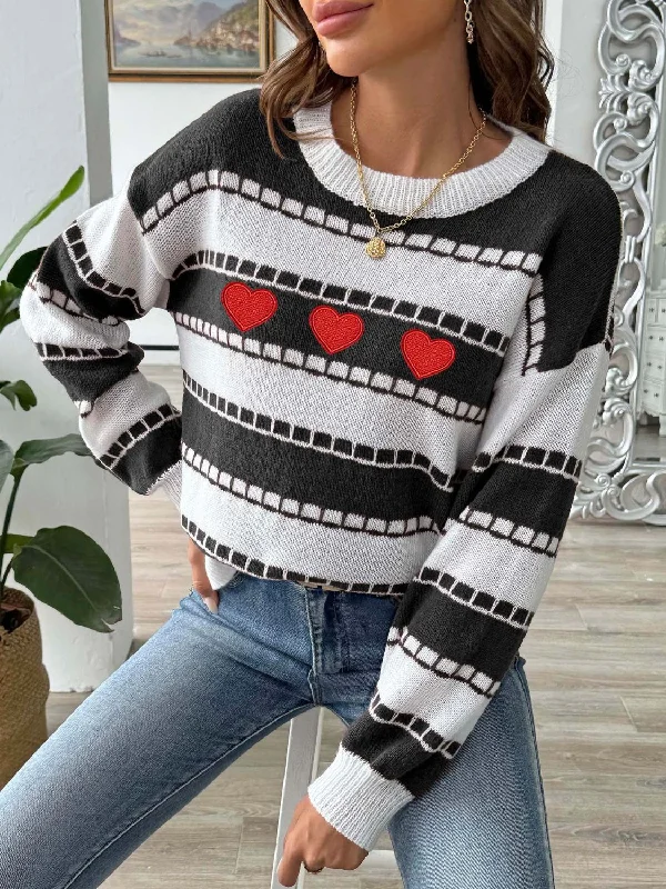 Today's Special Heart Round Neck Long Sleeve Sweater