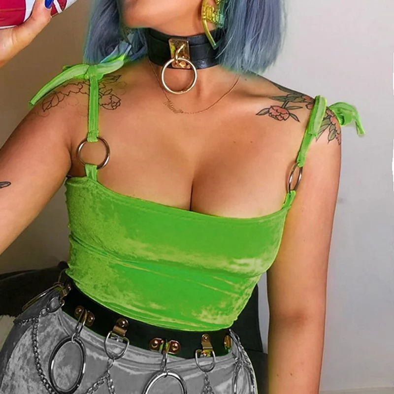 Special Price JuliaFashion-Green Bare Midriff Cami Tops