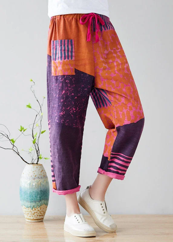 Weekend Savings Sensation Purple Patchwork Cotton Harem Pants Oversized Pocket Spring Weekend Savings Sensation Purple Patchwork Cotton Harem Pants Oversized Pocket Spring