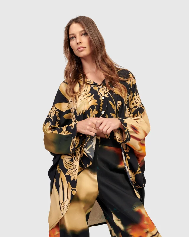 Deal Dash Aviation Hi-Lo Button Down Top, Bouquet