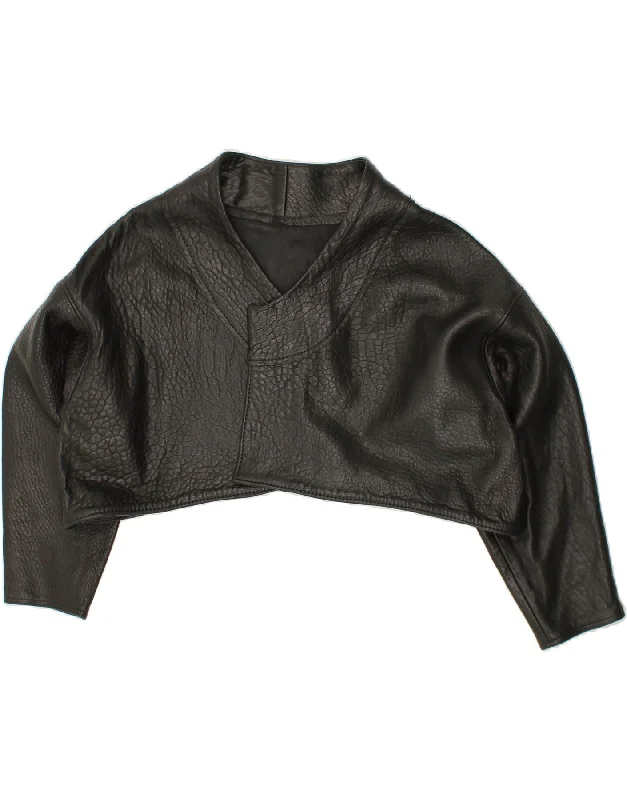 Clearance Sale VINTAGE Womens Leather Bolero Jacket UK 20 2XL Black
