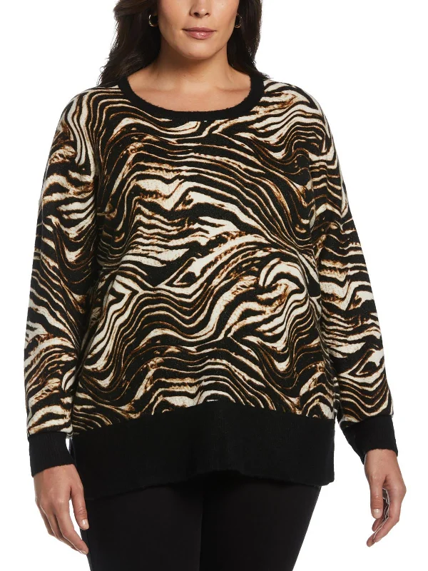 Customer Appreciation Sale Plus Womens Long Sleeve Animal Sleeve Crewneck Sweater
